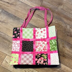 Handmade Quilted Patchwork Tote Bag - Pink and Black
